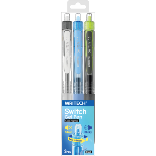 Esferográfica Writech Switch Gel Pen Azul W-195 - 3 Unidades