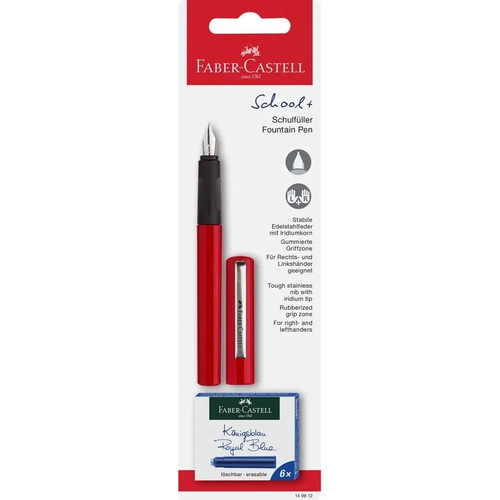 Caneta Tinta Permanente Faber-Castell School Vermelha (1 Caneta + 6 Cartuchos)