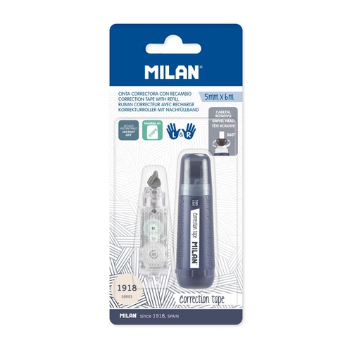 Fita Corretora Milan 1918 5mm x 6mts Azul com Recarga (Pack de 1)