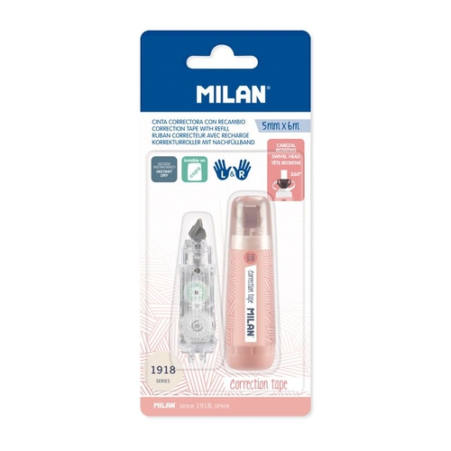 Fita Corretora Milan 1918 5mm x 6mts Rosa com Recarga (Pack de 1)