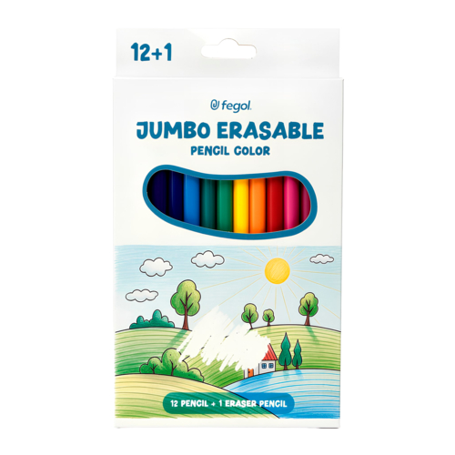 Lápis de Cor Apagáveis Fegol Erasable Jumbo - 12 Unidades