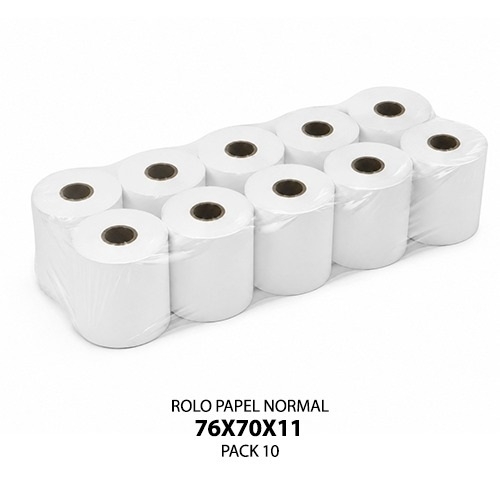 Pack 10 Rolos Papel Normal 76x70x11 Branco