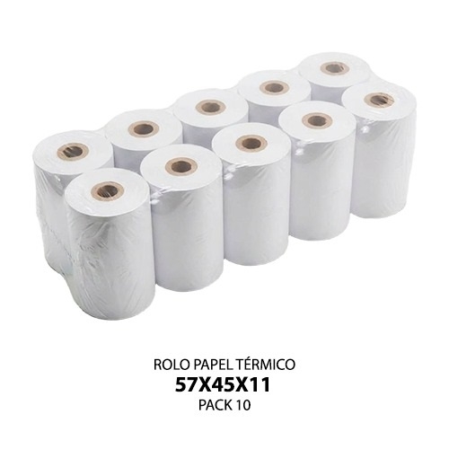 Pack 10 Rolos Papel Térmico 57x45x11 Brancos