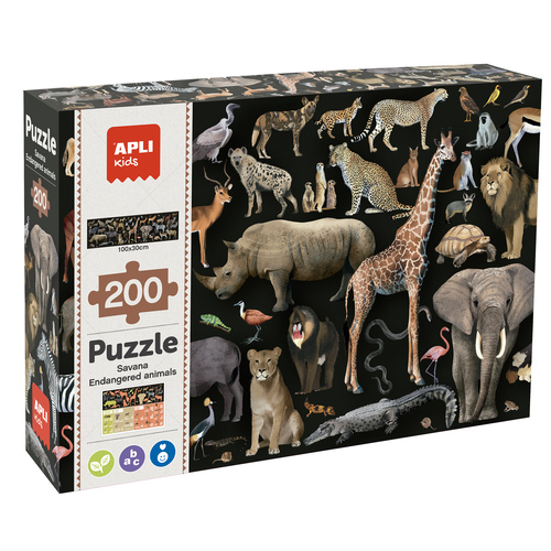 Puzzle com 200 Peças Apli Kids “Animais Ameaçados da Selva”