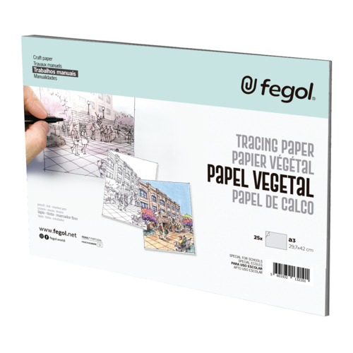 Bloco de Papel Vegetal A3 Fegol 90gr 25 Folhas