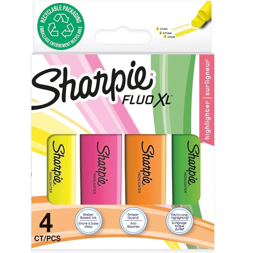 Marcador Fluorescente Sharpie Fluo XL Sortido - 4 Unidades