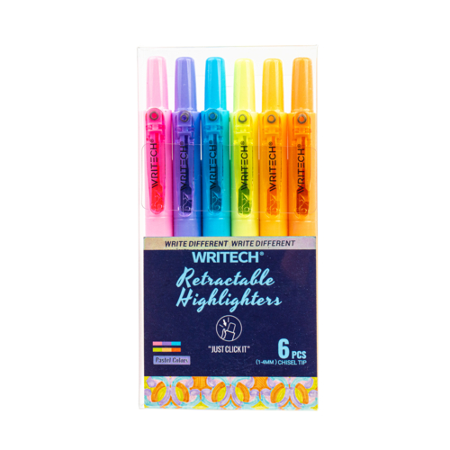 MARCADOR FLUORESCENTE WRITECH W-805S RETRÁTIL PASTEL - 6 UNIDADES