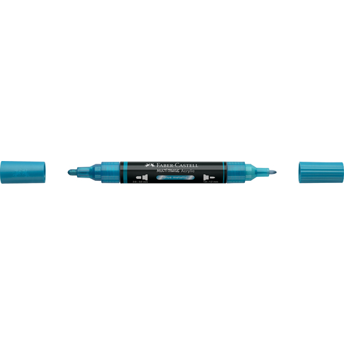 Marcador de Ponta Dupla Acrílico Faber-Castell Azul Metálico