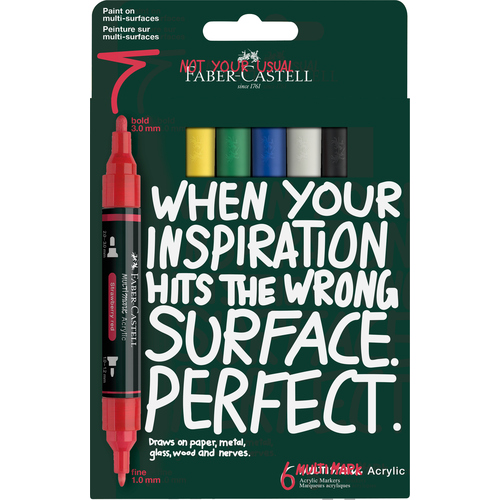 Marcador de Ponta Dupla Acrílico Faber-Castell Cores Básicas (Pack de 6)