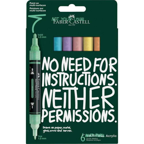 Marcador de Ponta Dupla Acrílico Faber-Castell Cores Pastel (Pack de 6)