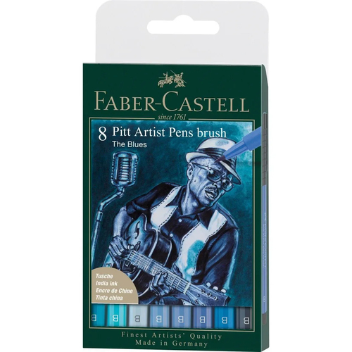 Blister 8 Marcadores Faber-Castell Pitt Pen Brush The Blues 8 Cores 167173