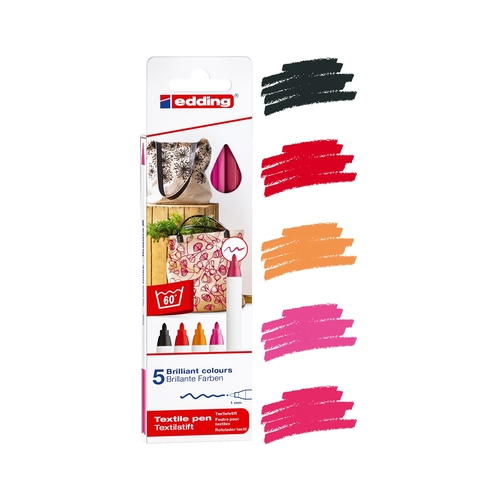 BLISTER 5 MARCADORES TECIDO EDDING 4600 CORES QUENTES