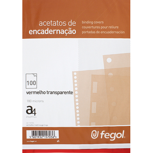 Acetato de Encadernação A4 Fegol 180 Microns Vermelho Translúcido