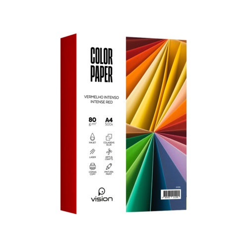 Papel Colorido A4 80Gr Vision Vermelho Intenso (Resma 500 Folhas)