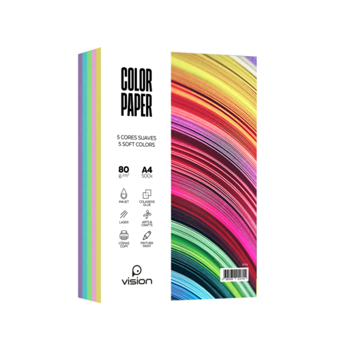 Papel Colorido A4 80Gr Vision 5 Cores Suaves (Resma 500 Folhas)