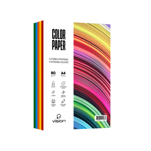 Papel Colorido A4 80Gr Vision 5 Cores Intensas (Resma 500 Folhas)
