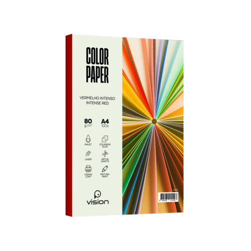 Papel Colorido A4 80Gr Vision Vermelho Intenso (Pack 100 Folhas)