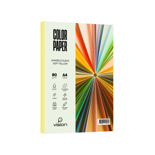 Papel Colorido A4 80Gr Vision Amarelo Suave (Pack 100 Folhas)