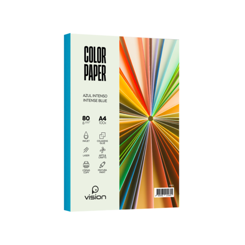 Papel Colorido A4 80Gr Vision Azul Intenso (Pack 100 Folhas)
