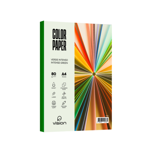 Papel Colorido A4 80Gr Vision Verde Intenso (Pack 100 Folhas)