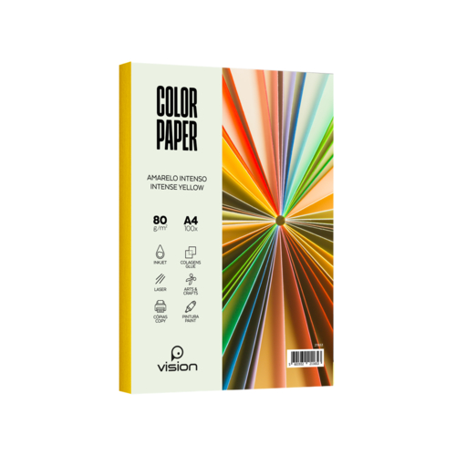 Papel Colorido A4 80Gr Vision Amarelo Intenso (Pack 100 Folhas)