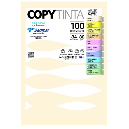 PACK 100 FOLHAS PAPEL COR A4 80GR FABRIANO MIX PASTEL 11302