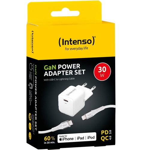 Carregador Intenso W30c Gan 30w + Cabo Usb-C/Lightning 1,5mt