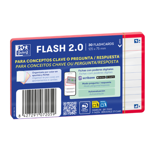 Flashcards A7 Oxford Vermelho Pautado 30 Folhas