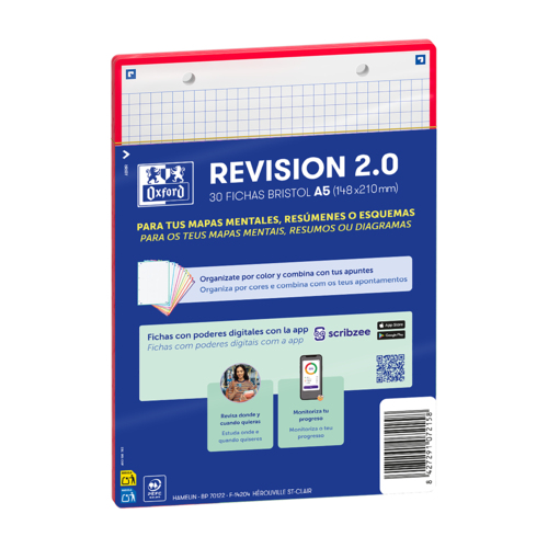 Flashcards A5 Oxford Vermelho Quadriculado 30 Folhas