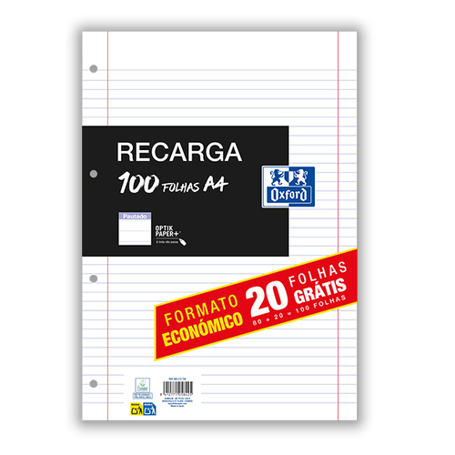 Recarga Folhas A4 Oxford Smart Pautado 100+20 Folhas