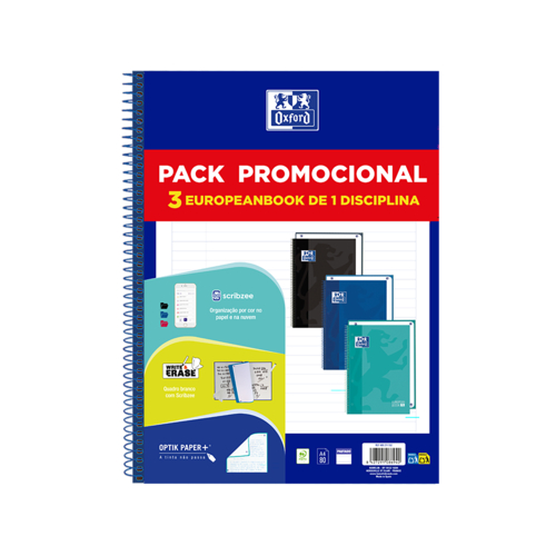 Caderno Espiral Capa Dura A4 80 Folhas Oxford Pautado - Promo Pack 3 Unidades