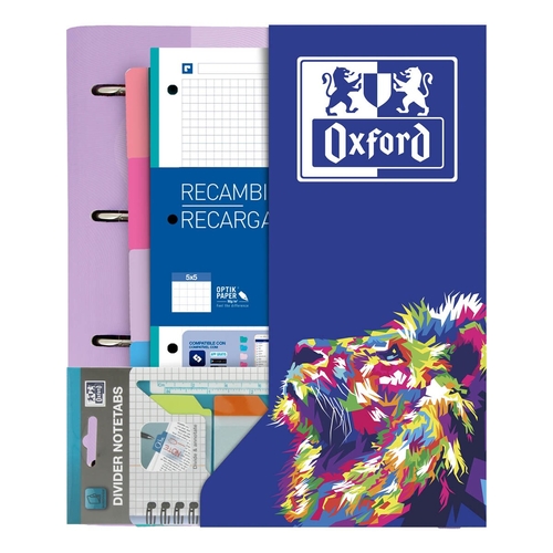 Dossier com Recarga A4 Oxford Live&Go + Recarga Extra 80 Folhas + Separadores 5 Posições