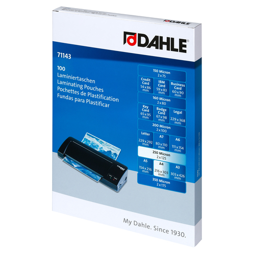 BOLSAS PLASTIFICAR A4 216X303MM 125 MICRONS DAHLE 71143 - CAIXA 100 UNIDADES