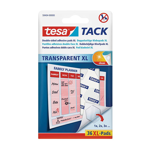 GOMA ADESIVA TESA TACK TRANSPARENTE XL 59404 BLISTER 36 UNIDADES