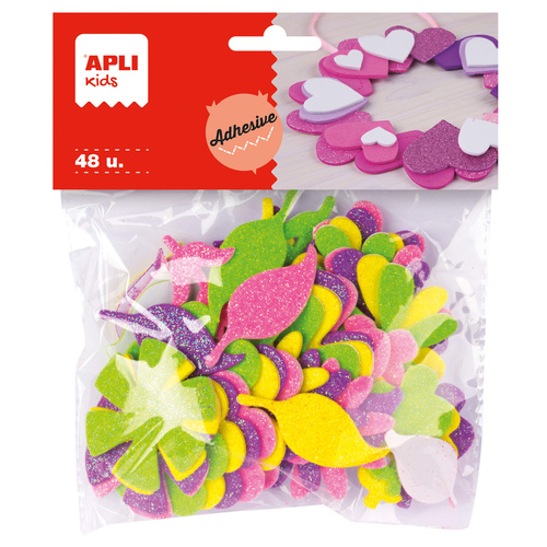 BLISTER 48 FIGURAS EVA ADESIVAS FLORES GLITTER APLI 13078
