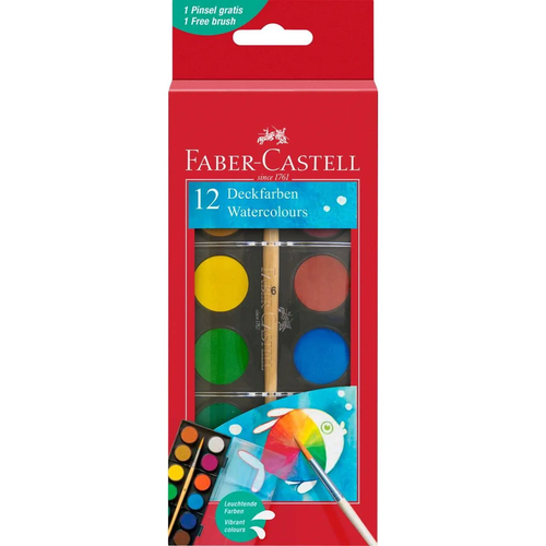 Aguarelas em pastilha Faber Castell com Pincel 12 cores