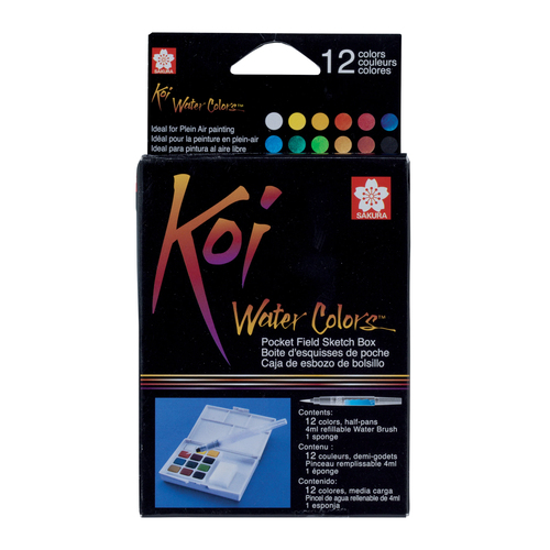 Aguarelas em pastilha Sakura Koi Pocket Box com Pincel 12 cores